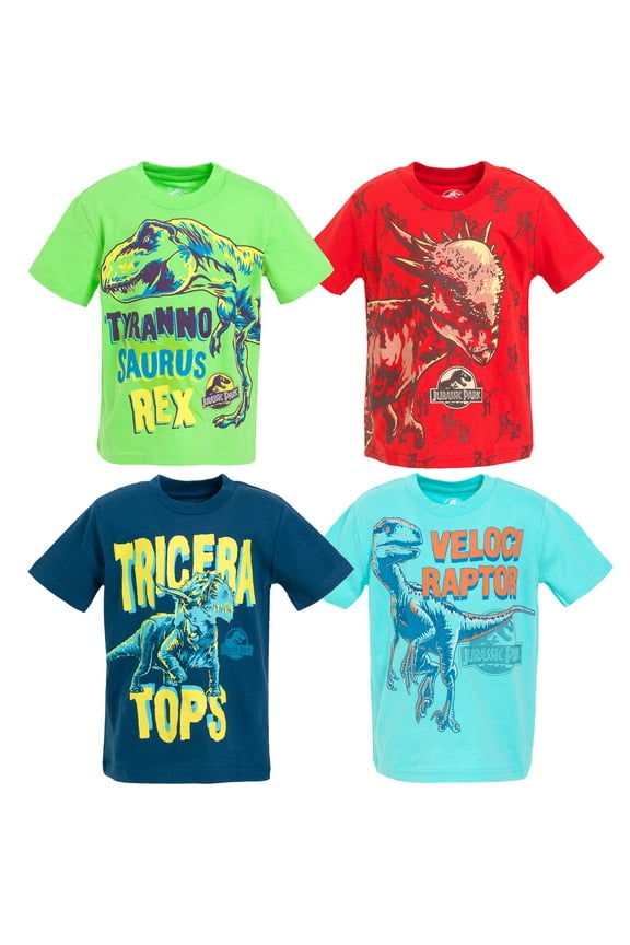 Dinosaur T-Rex Toddler Boys 4 Pack T-Shirts Toddler to Big Kid