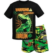 Jurassic World Jurassic Park Toddler Boys' 2-Piece Tee and French Terry Shorts Set TRex Black Camo