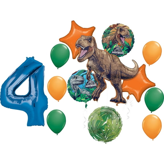 Jurassic World Dominion 4th Birthday Party Supplies Dinosaur Balloon Bouquet Decorations