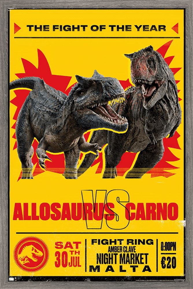 Jurassic World: Dominion - Allosaurus Vs Carno Wall Poster, 14.725" x 22.375" Framed