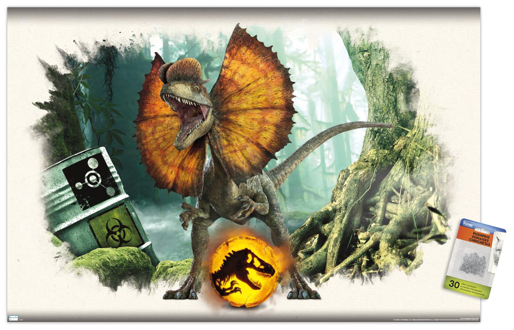 Jurassic World: Dominion - Dilophosaurus Focal Wall Poster with Pushpins, 22.375" x 34"