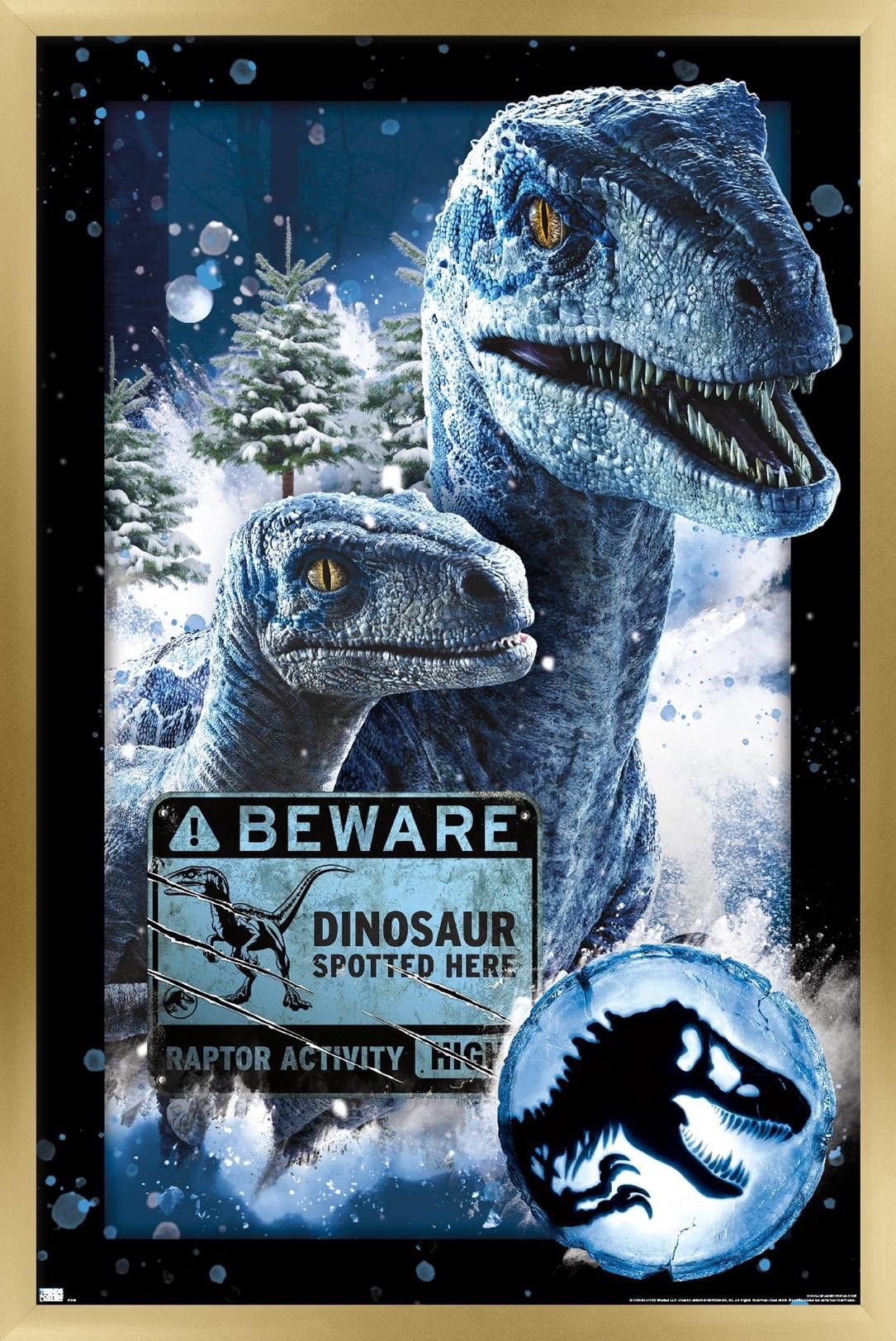 Jurassic World: Dominion - Dinosaur Spotted Here Wall Poster, 22.375" x 34" Framed