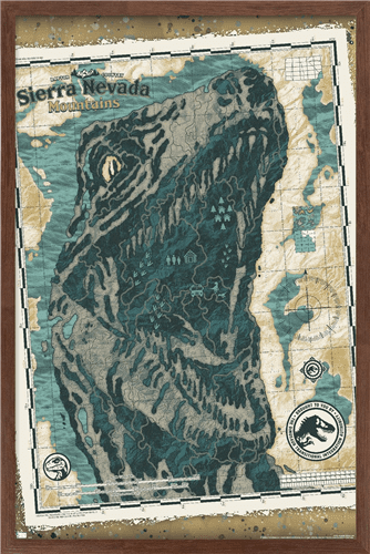 Jurassic World: Dominion - Sierra Nevada Mountains Map Wall Poster, 14.725" x 22.375" Framed