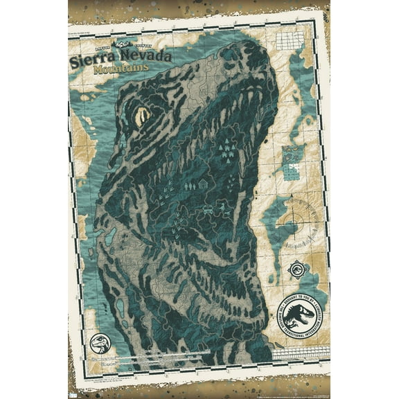 Jurassic World: Dominion - Sierra Nevada Mountains Map Wall Poster, 14.725" x 22.375"