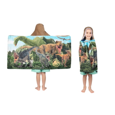 Jurassic World Dominion Soft Bath/Pool/Beach Cotton Terry Hooded Towel Wrap, 24 Inches x 50 Inches, By Franco Kids