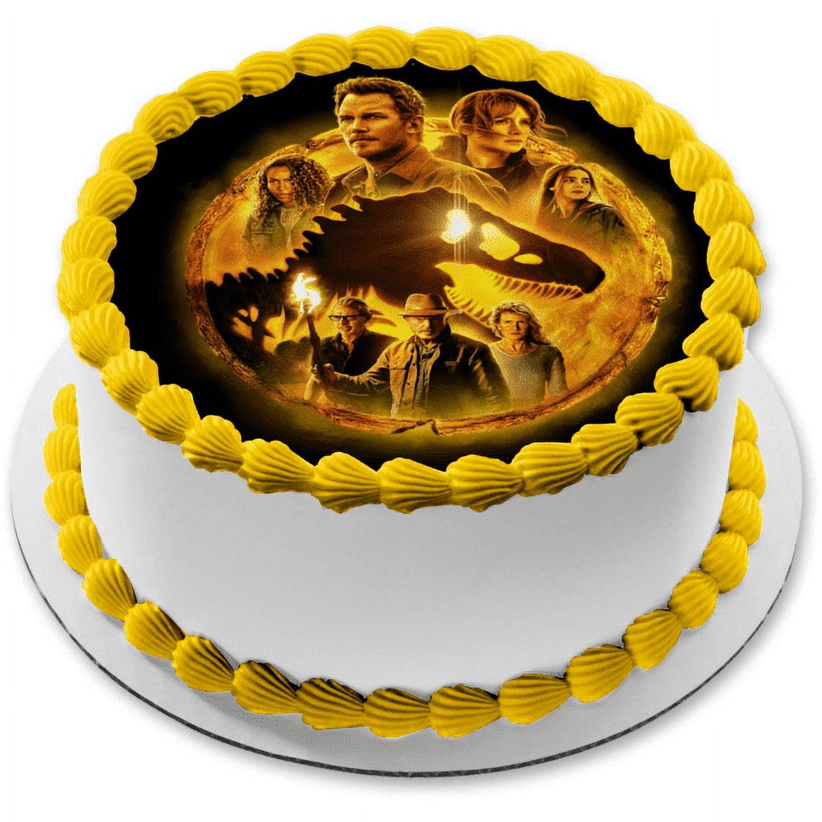 Jurassic World: Dominion T-Rex Owen Kayla Maisie and Ian Edible Cake Topper Image -8" Round - ABPID56384