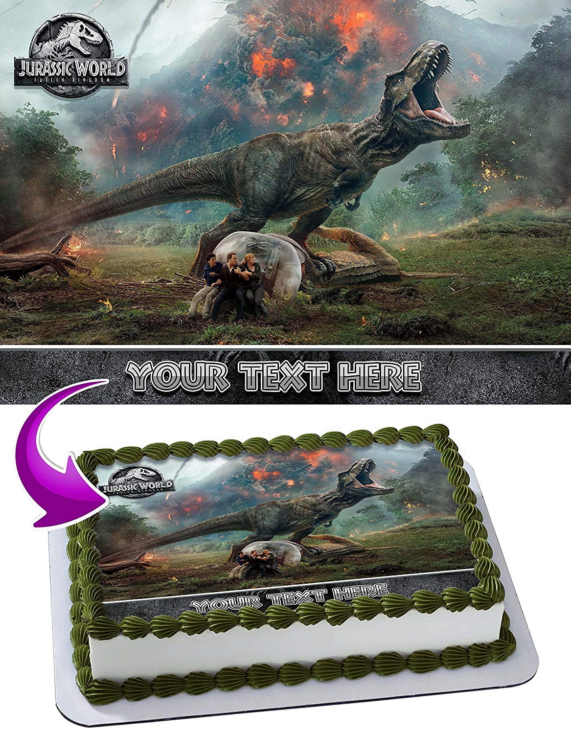 INKUTEN Jurassic World Fallen Kingdom Edible Cake Image Topper Personalized Picture 1/4 Sheet (8"x10.5")