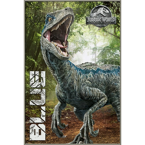 Jurassic World: Fallen Kingdom - Framed Movie Poster (Blue / Dinosaur) (Size: 25" X 37") (Brushed Champagne Aluminum Frame)