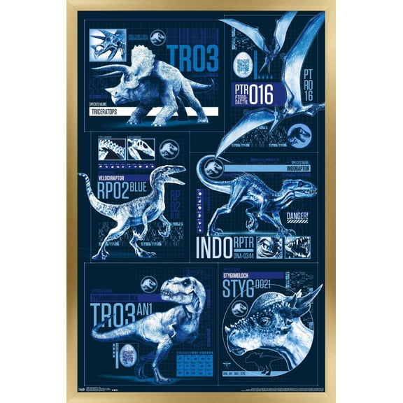 Jurassic World: Fallen Kingdom - Grid Wall Poster, 14.725" x 22.375", Framed