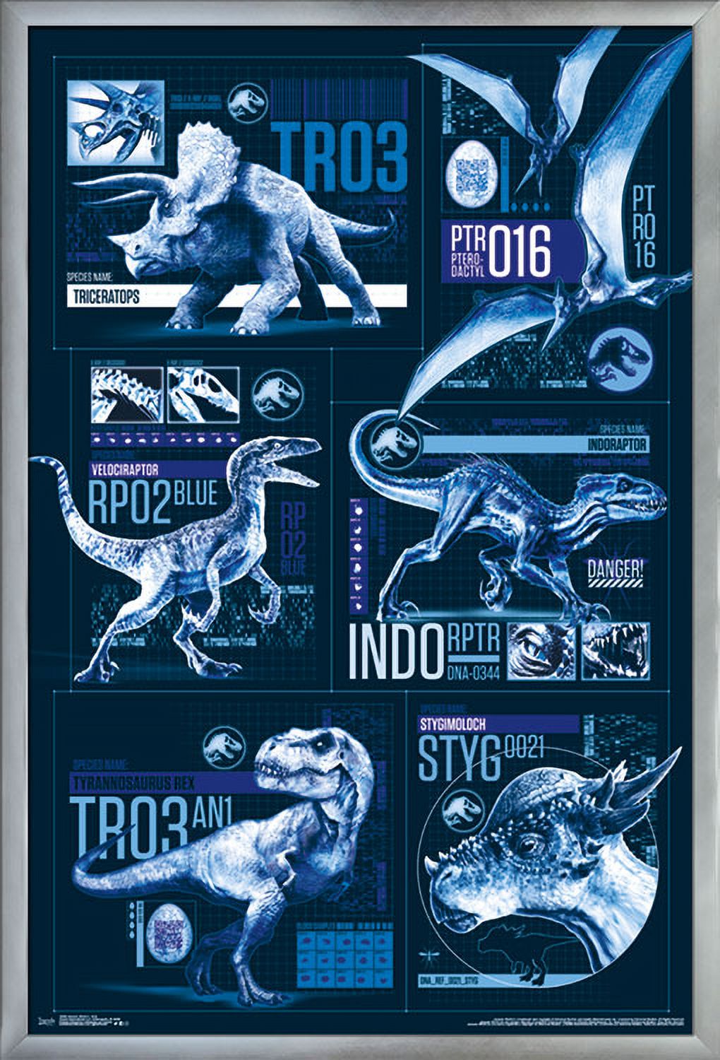 Jurassic World: Fallen Kingdom - Grid Wall Poster, 22.375" x 34", Framed