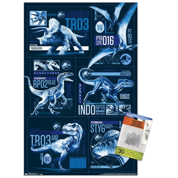 Jurassic World: Fallen Kingdom - Grid Wall Poster with Push Pins, 14.725" x 22.375"