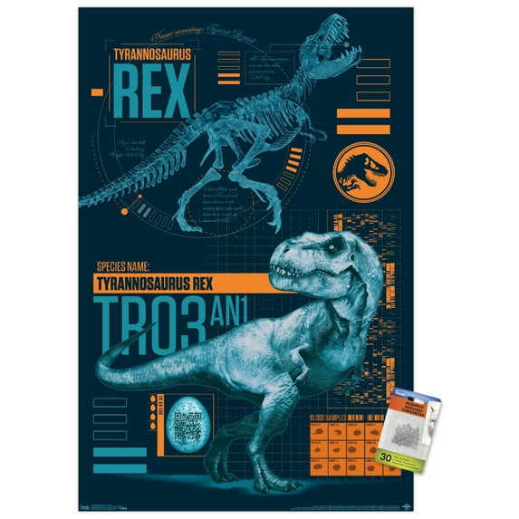Jurassic World: Fallen Kingdom - T-Rex Wall Poster with Push Pins, 22.375" x 34"