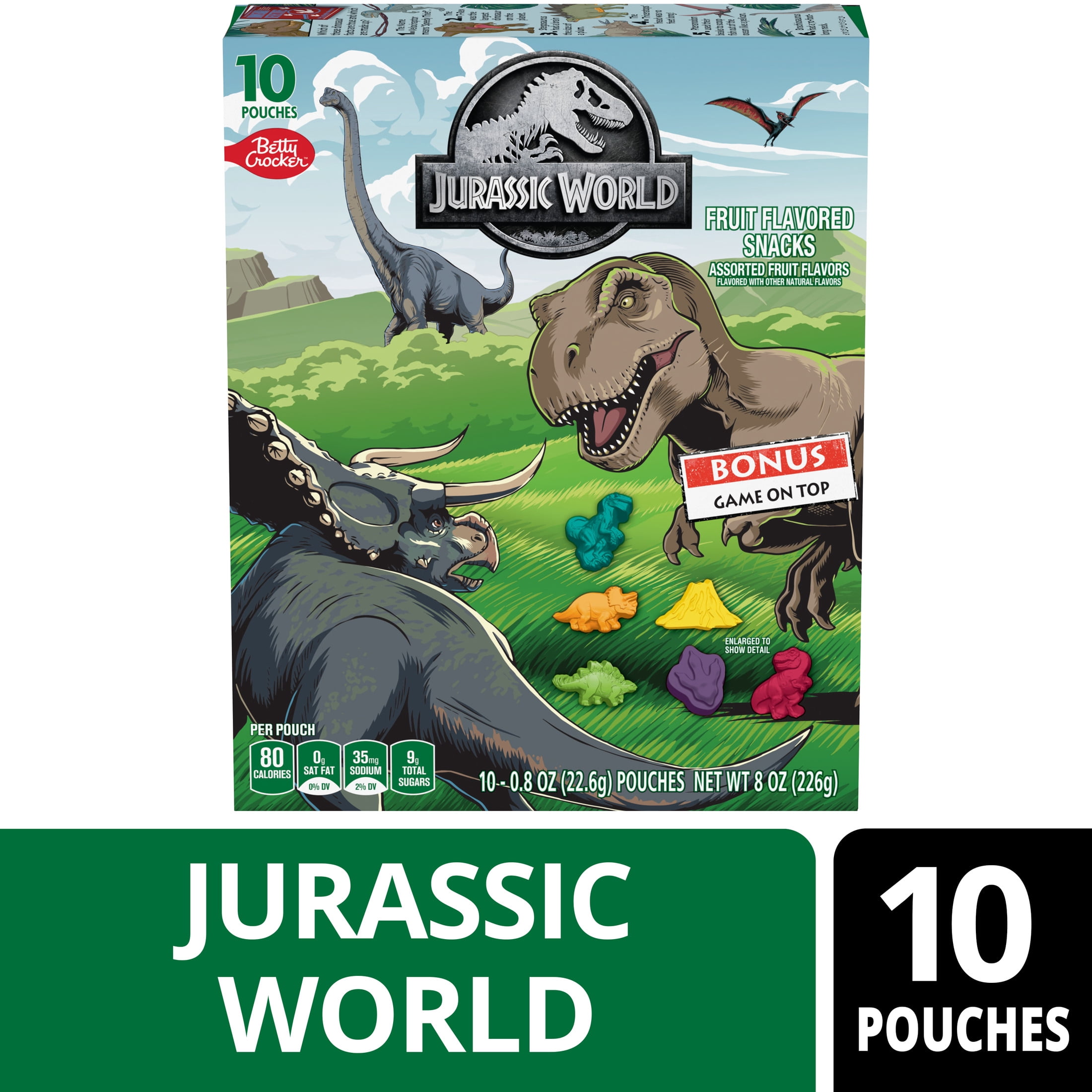 Jurassic World Fruit Flavored Snacks, Gluten Free, Kids Snacks, 10 Ct, 8 oz