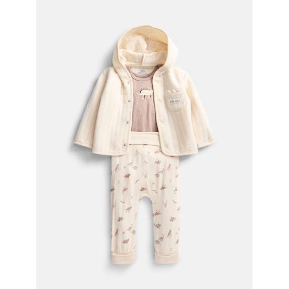 Jurassic World Baby Unisex Hooded Cardigan, Bodysuit and Pants, 3-Piece Outfit Set, Sizes Newborn-18M