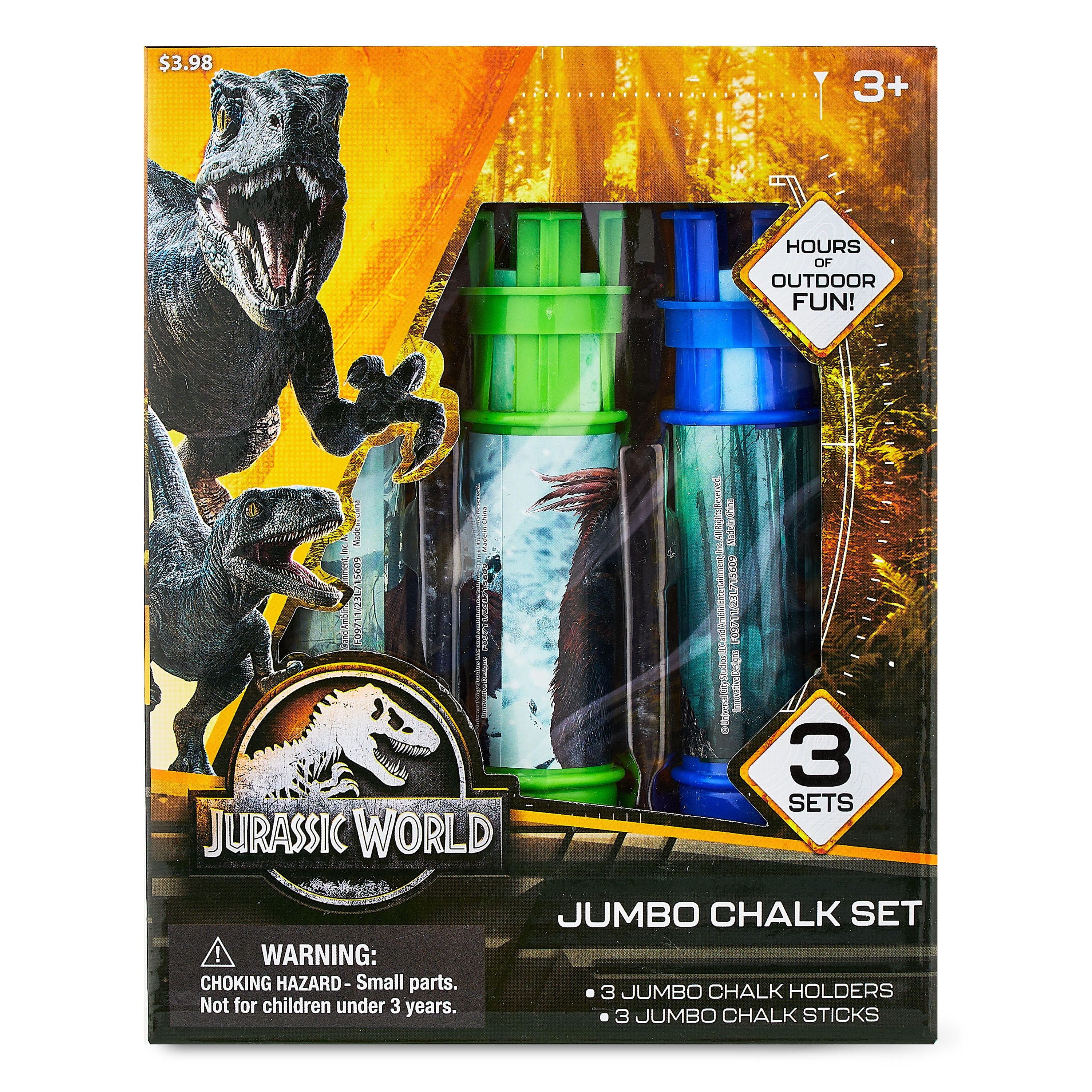 Jurassic World Jumbo Chalk Set, Includes 3 Chalk Holders, Multi