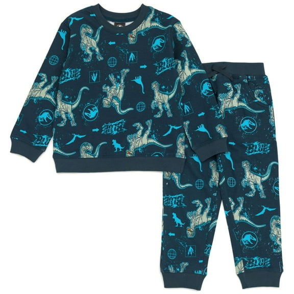 Jurassic World Jurassic Park Blue French Terry Sweatshirt and Jogger Pants Set Little Kid to Big Kid