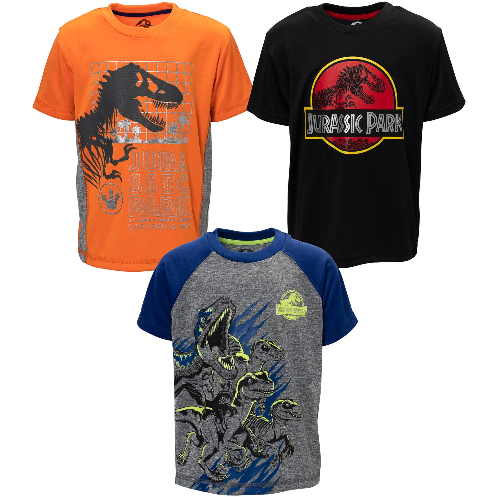 Jurassic World Jurassic Park Blue T Rex Dinosaur Little Boys 3 Pack Pullover T Shirts Toddler to Big Kid