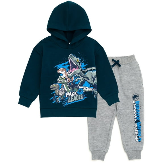 Jurassic World Jurassic Park Blue T-Rex Fleece Pullover Hoodie and Jogger Pants Outfit Set Logo Toddler to Big Kid