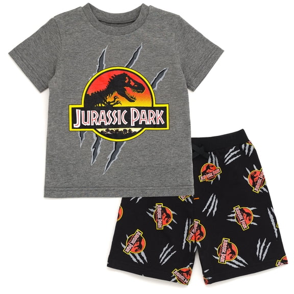 Jurassic World Jurassic Park Toddler Boys' 2-Piece Tee and French Terry Shorts Set Classic Logo Grey