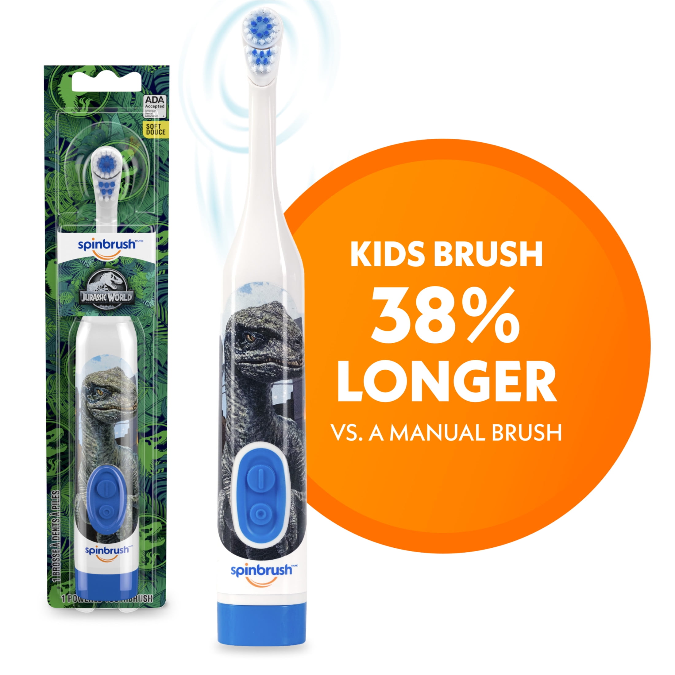 Spinbrush Jurassic World Battery Powered Kids Electric Toothbrush, Soft