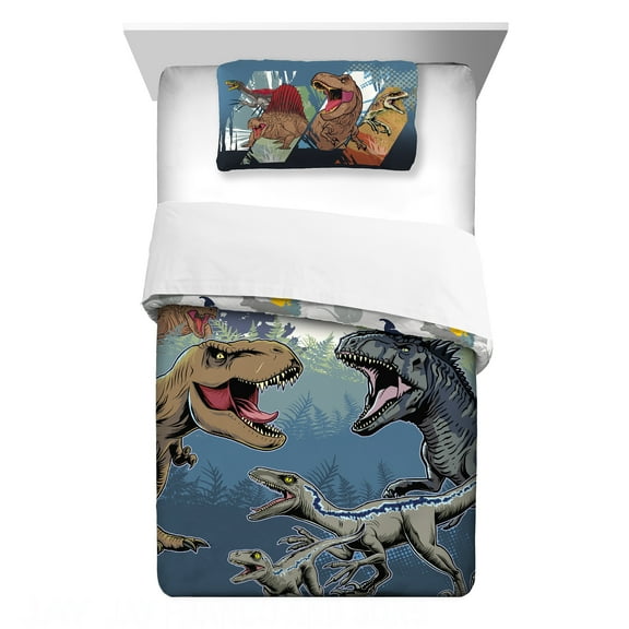 Jurassic World Kids Comforter and Pillowcase, 2-Piece Set, Twin/Full, Reversible