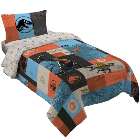 Jurassic World Kids Twin Bed in a Bag, 4Pc Bedding Set, Comforter and Sheets