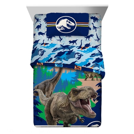 Jurassic World Kids Twin Bed in a Bag, Comforter and Sheets. Blue, Universal