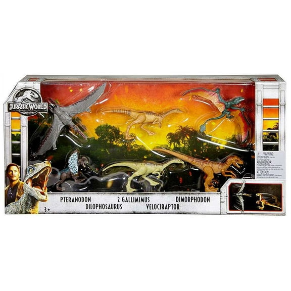 Jurassic World Legacy Collection Pteranodon, Dilophosaurus, 2 Gallimimus, Velociraptor & Dimorphodon Action Figure 6-Pack