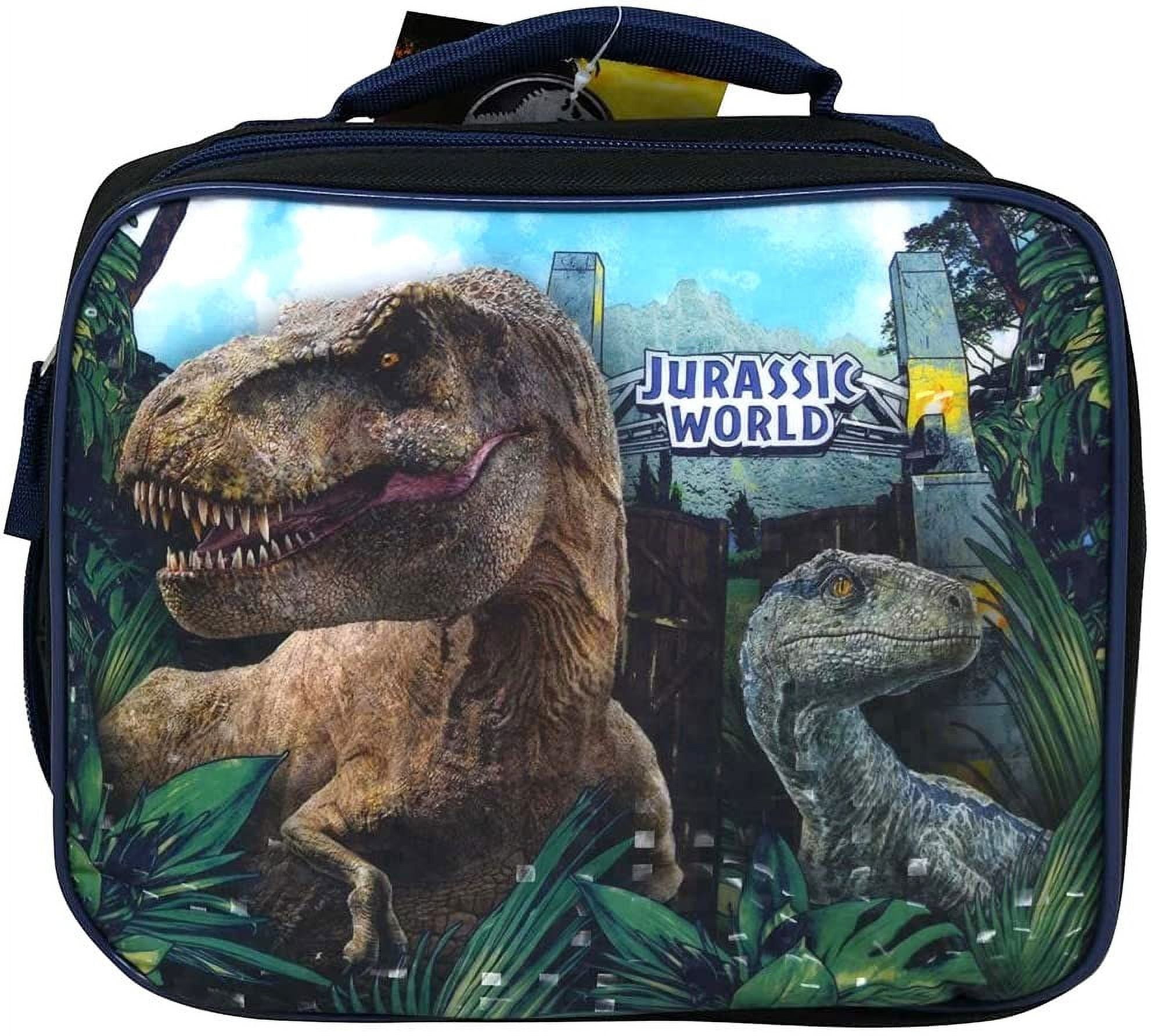 Fast Forward Jurassic Park Lunch Box Kids - Bundle with Dinosaur Lunch Box for Boys, Water Bottle, Stickers, More (T-Rex Lunch Bag)