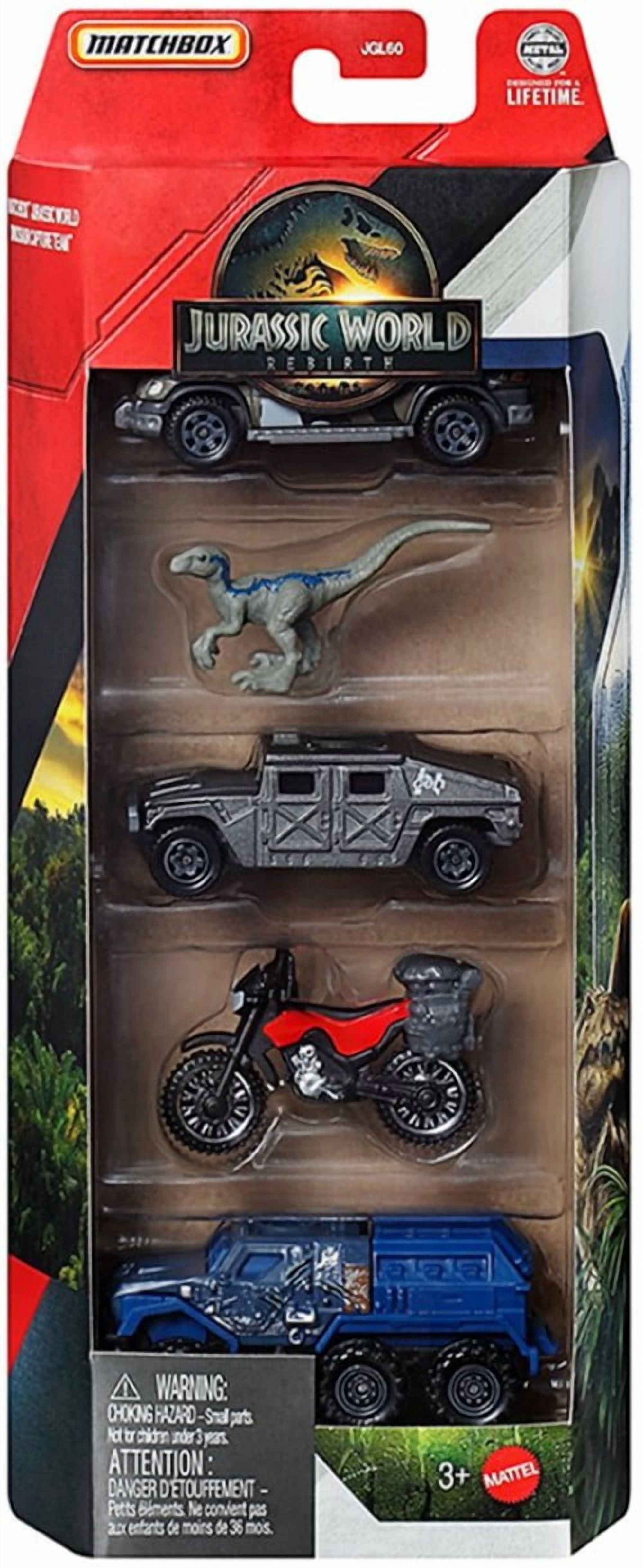 Matchbox Jurassic World Rebirth Car, Truck  Dinosaur Car 5 Pack 1:64 Scale, Dinosaur Capture Team