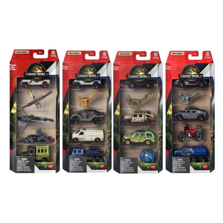 Jurassic World Matchbox Dinosaur Vehicles 5 Packs Bundle of 4 (JGL60-956B)