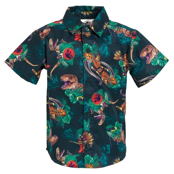 Jurassic World Park T-Rex Big Boys Hawaiian Button Down Shirt Toddler to Big Kid