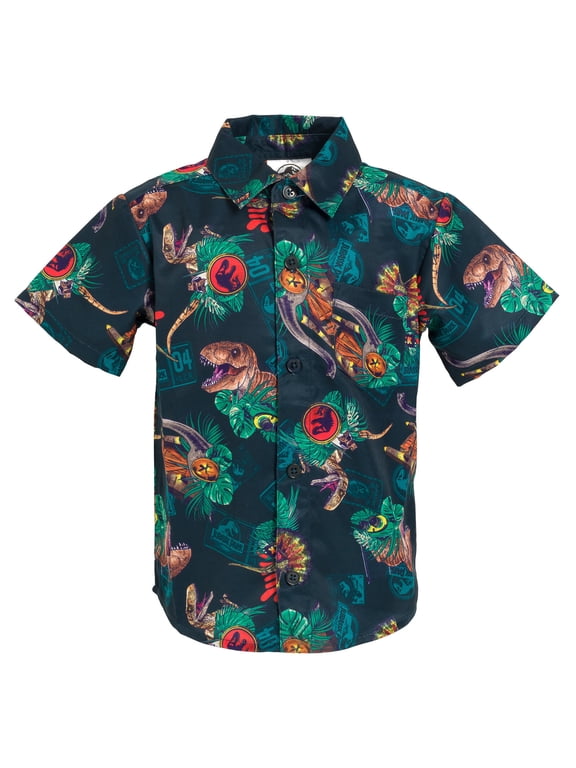 Park T-Rex Big Boys Hawaiian Button Down Shirt Toddler to Big Kid