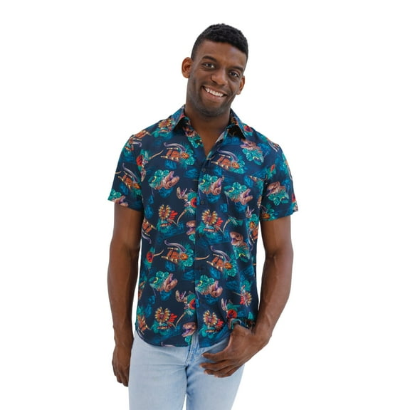 Jurassic World Park T-Rex Mens Hawaiian Button Down Dress Shirt Adult