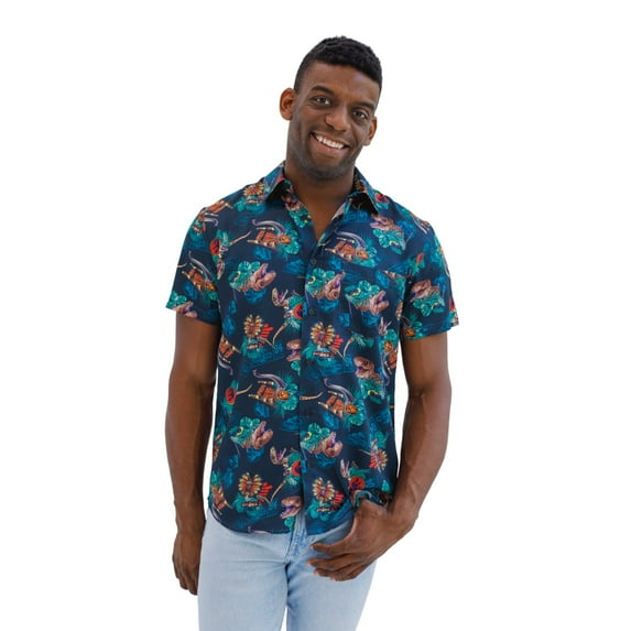 Jurassic World Park T-Rex Mens Hawaiian Button Down Dress Shirt Adult