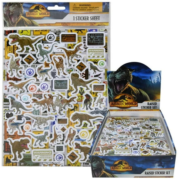 Jurassic World Raised Sticker Sheet in Poly Bag with a Header Card in Counter Display- 6 pack