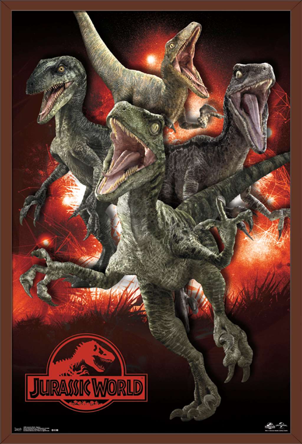 Jurassic World - Raptors Wall Poster, 22.375" x 34", Framed