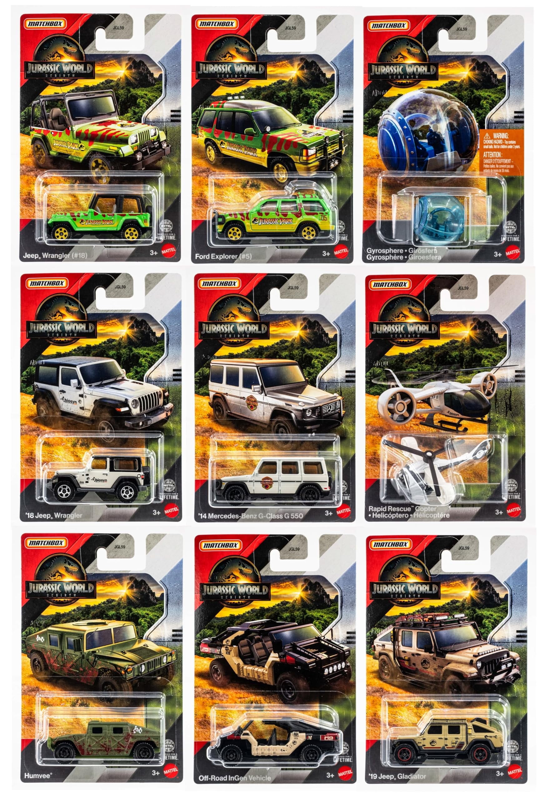 Jurassic World Matchbox Die-Cast Vehicle Collection 9-Pack Set JGL59-956A