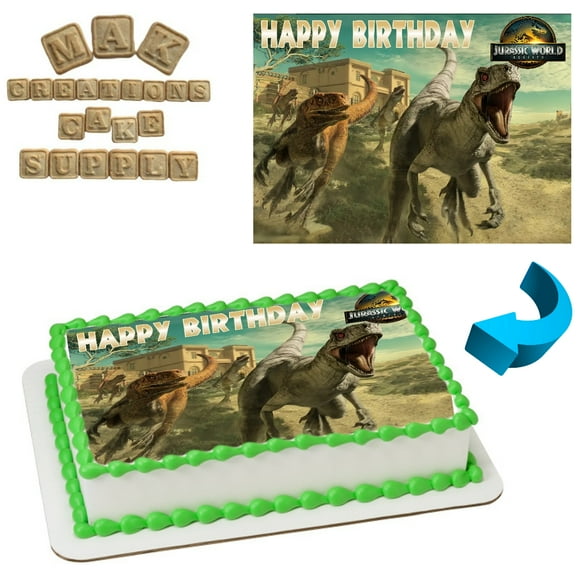 Jurassic World Rebirth Raptors Edible 1/4 Sheet Cake topper - Can also be used on a 1/2 Sheet with room to decorate!