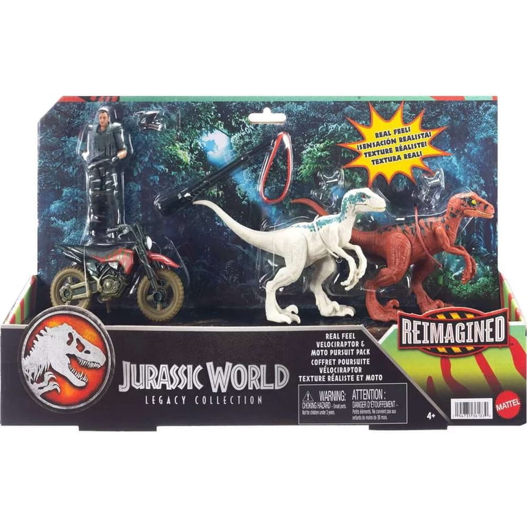 Jurassic World Reimagined Velociraptor & Moto Pursuit Pack Real