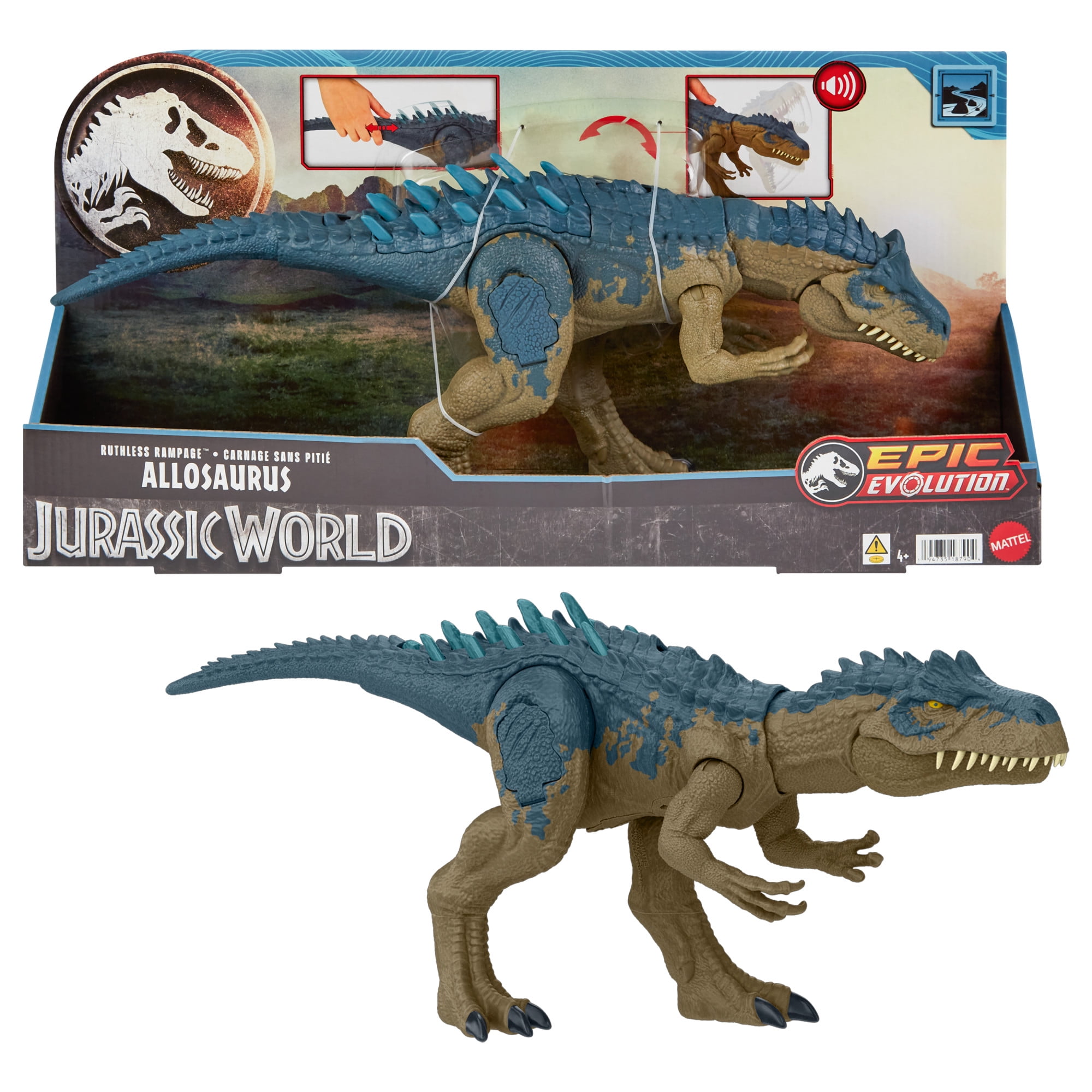 Jurassic World Allosaurus Dinosaur Battle Action Figure with Rampage Chomp Attack, Spikes, Roar, Age(图1) Jurassic World Allosaurus Dinosaur Battle Action Figure with Rampage Chomp Attack, Spikes, Roar, Age(图1)