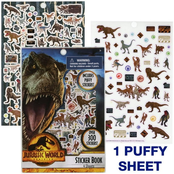 Jurassic World Sticker Book with Puffy Stickers 4 Sheet