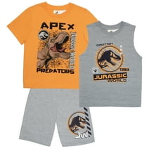 Jurassic World T-Rex Boys T-Shirt Tank Top Athletic Shorts 3-Piece Set for Kids and Toddlers (Size 4-8)