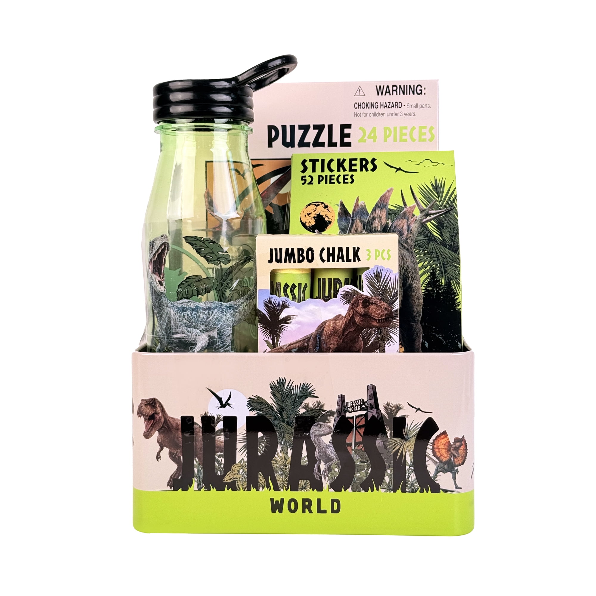 JURASSIC WORLD Kinderserviesset Met Glas 220 Ml, Diepe Borden 16 Cm Bord 22 Deksel Hoogte 135 Fles 350 Ml En Snackbox Groen Bruin Grijs 685830059