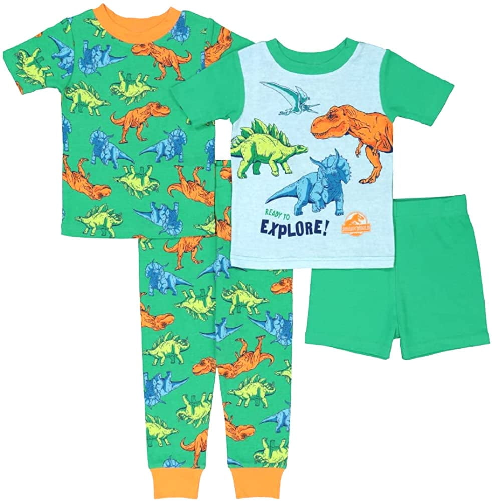 Jurassic World Toddler Boys 4 Piece Cotton Pajamas Set as1 age 3 years Green Orange 3T