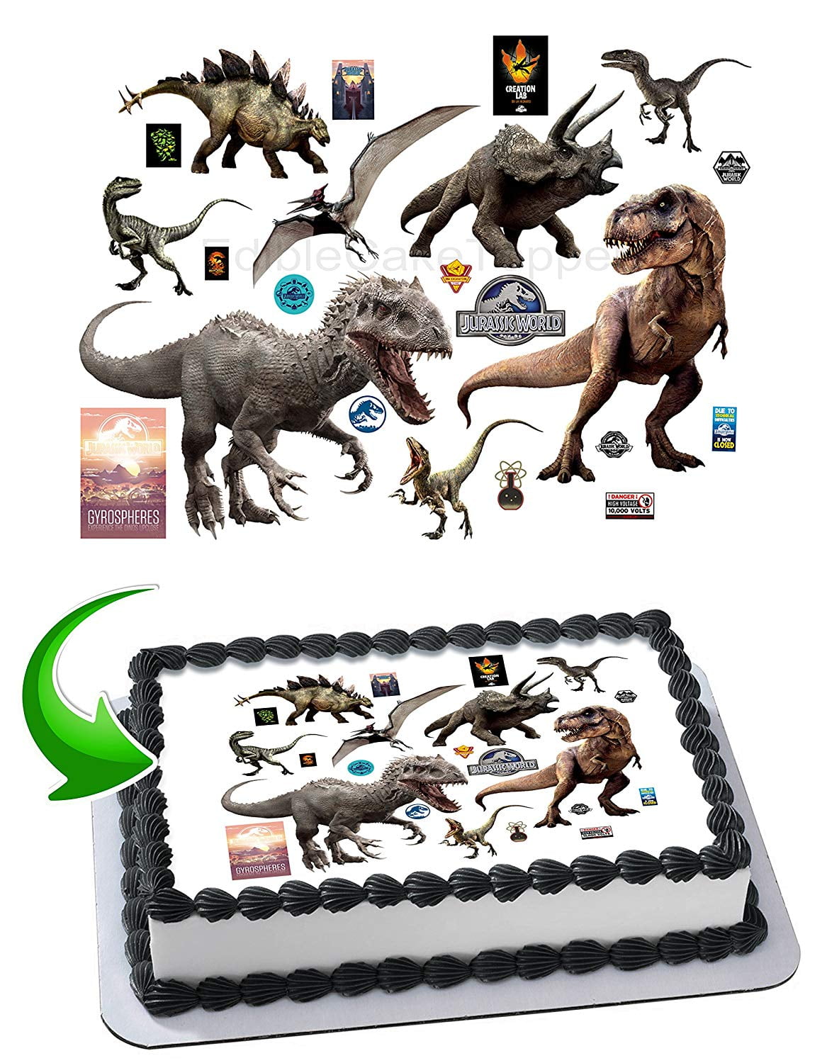 INKUTEN Jurassic World Tyrannosaurus Dinosaurs - Edible Cake Topper - 11.7 x 17.5 Inches 1/2 Sheet rectangular