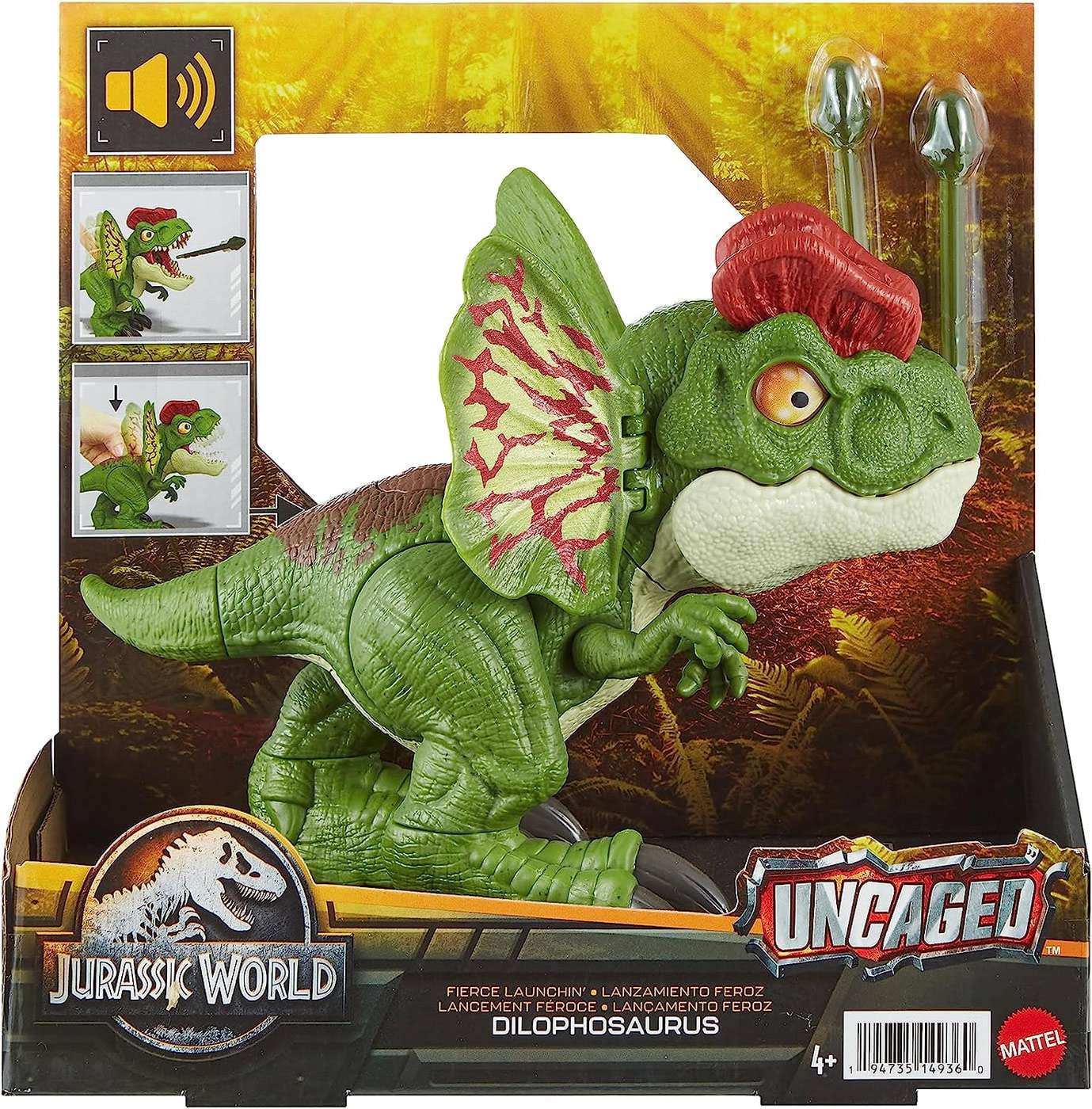 Mattel Jurassic World Uncaged Dinosaur Toy, Fierce Launchin' Dilophosaurus