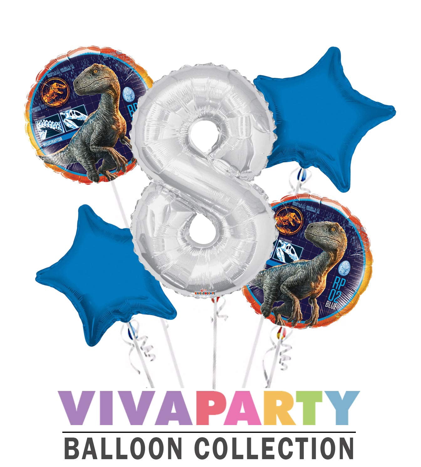 Jurassic World Velociraptor RP 02 Blue Round Balloon Bouquet 5 pc, 8th ...