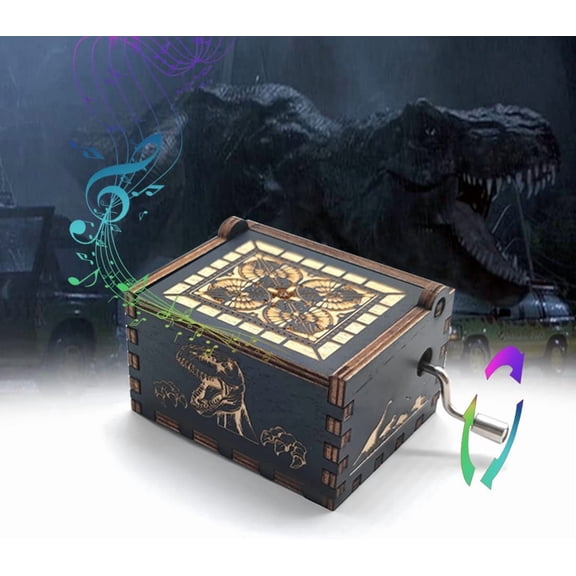 Jurassic music box, wooden hand-cranked music box, wooden toy for movie fans, gift for boyfriend and kids, perfect for Valentine's Day, birthday, Halloween and Christmas. (Jurassic song)
