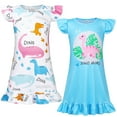 Jurebecia 2Pcs Summer Girl Dinosaurs Nightgown Cartoon Pajamas Dress
